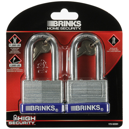 BRINKS Keyed Alike Padlock, Laminated Steel, 50mm, High Security 2PK 172-52291